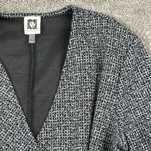Anne Klein Faux Wrap Dress Womens 10 Black White Textured Buckle 3/4 Sleeve